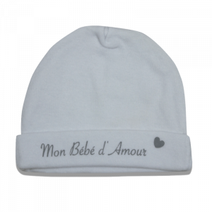 Bonnet naissance coton Mon bébé d'amour blanc Les chatounets