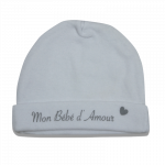 Bonnet naissance coton Mon bébé d'amour blanc Les chatounets