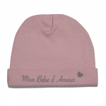 Bonnet naissance coton Mon bébé d'amour rose Les chatounets