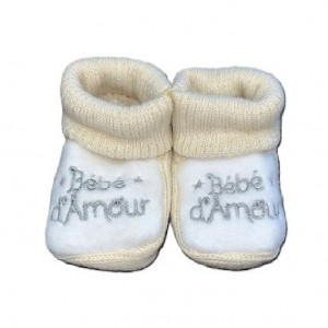 Chaussons tricot naissance beige Les chatounets