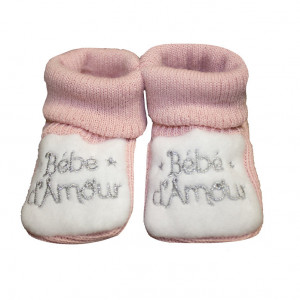 Chaussons tricot naissance rose Les chatounets