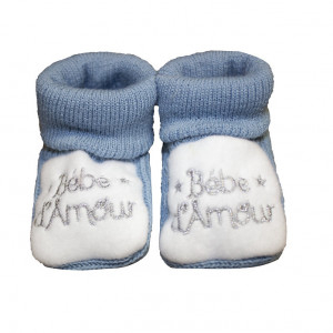 Chaussons tricot naissance bleu Les chatounets