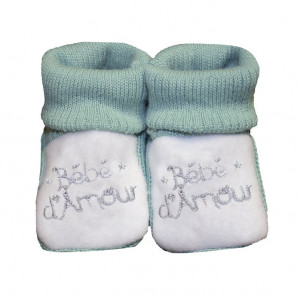 Chaussons tricot naissance sauge Les chatounets