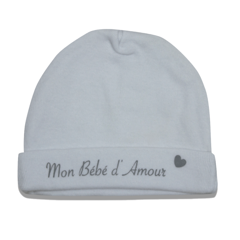 Bonnet naissance coton Mon bébé d'amour blanc Les chatounets - Les bébés du  bonheur