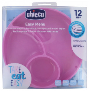 Plat à compartiments en silicone avec ventouse 12m+ rose