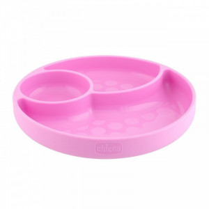 Plat à compartiments en silicone avec ventouse 12m+ rose