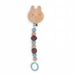 Attache-tétine bois et silicone lapin Moulin Roty