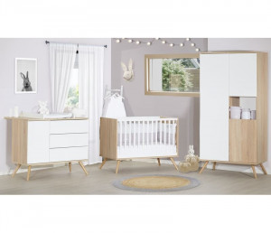 Chambre complète Séventies blanc Lit 120x60 + commode + armoire
