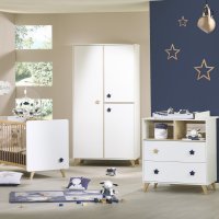 Trio lit 140x70 commode et armoire boutons étoile