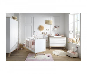 Serena : lit bébé 120x60 + commode et dispositif à langer + armoire