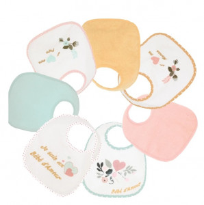 Lot de 7 bavoirs naissance Bébé d’amour Rose Trois Kilos Sept