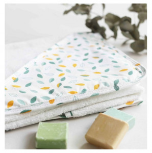 Cape de bain bébé avec gant Feuilles Kolala et sa Tribu Trois Kilos Sept
