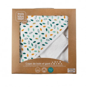 Cape de bain bébé avec gant Feuilles Kolala et sa Tribu Trois Kilos Sept