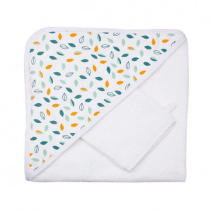 Cape de bain bébé avec gant Feuilles Kolala et sa Tribu Trois Kilos Sept